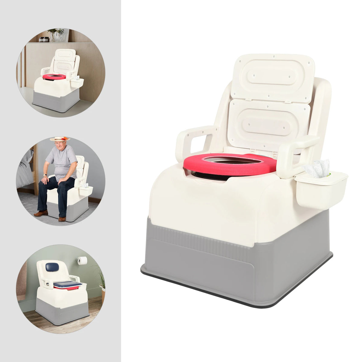 Portable Commode Chair With Armrests And Dual Lids Bedside Toilet