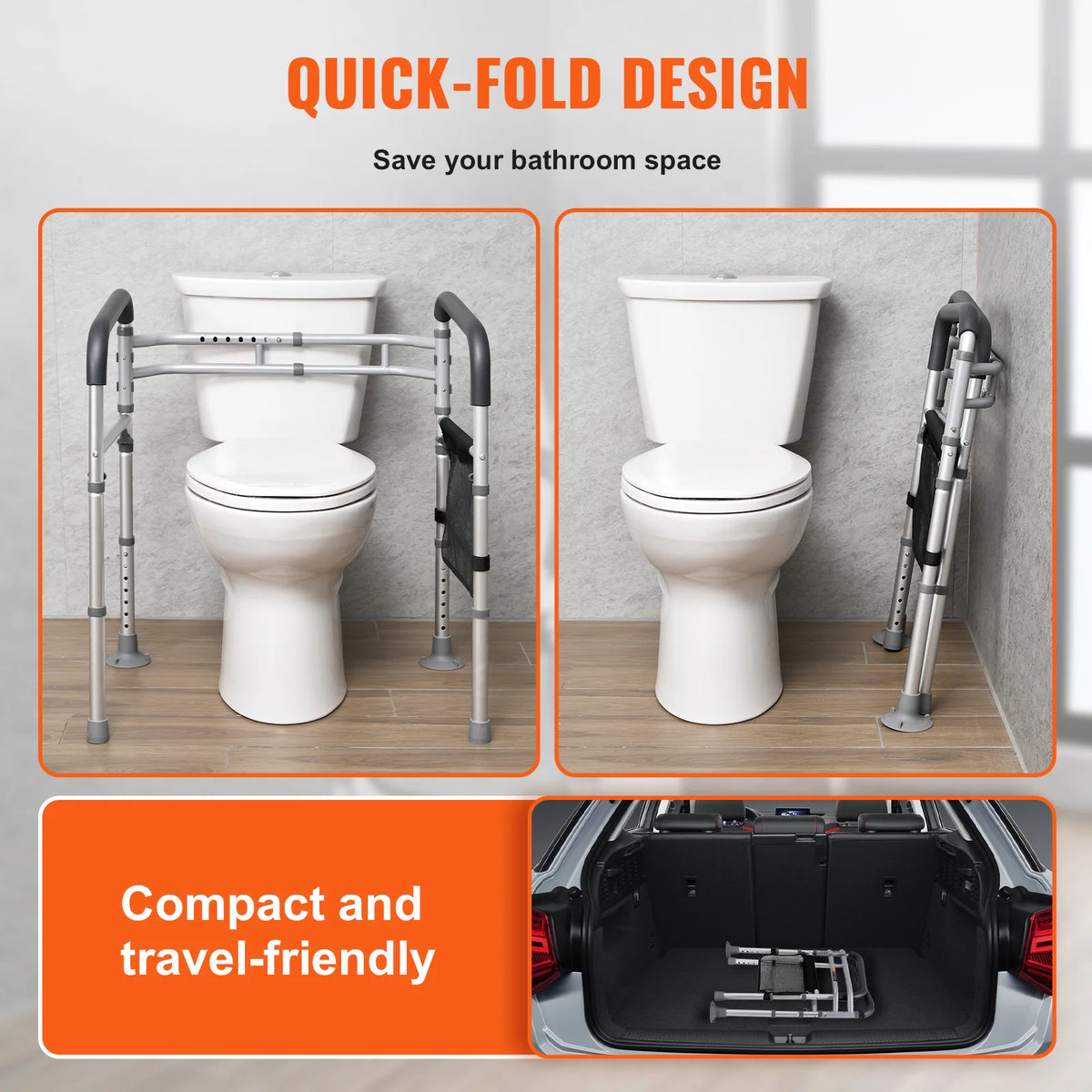 SucceBuy Foldable Toilet Safety Rails With Secure Handles Reinforced Aluminum