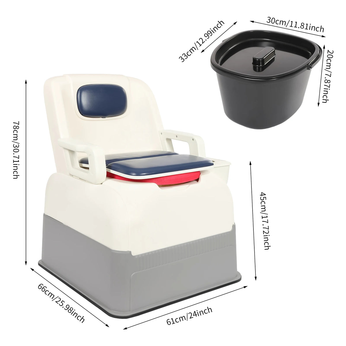 Portable Commode Chair With Armrests And Dual Lids Bedside Toilet
