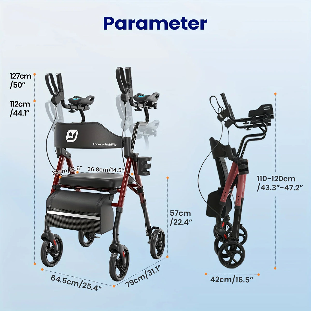 Maidesite Upright Walker With Padded Seat And Backrest Seniors