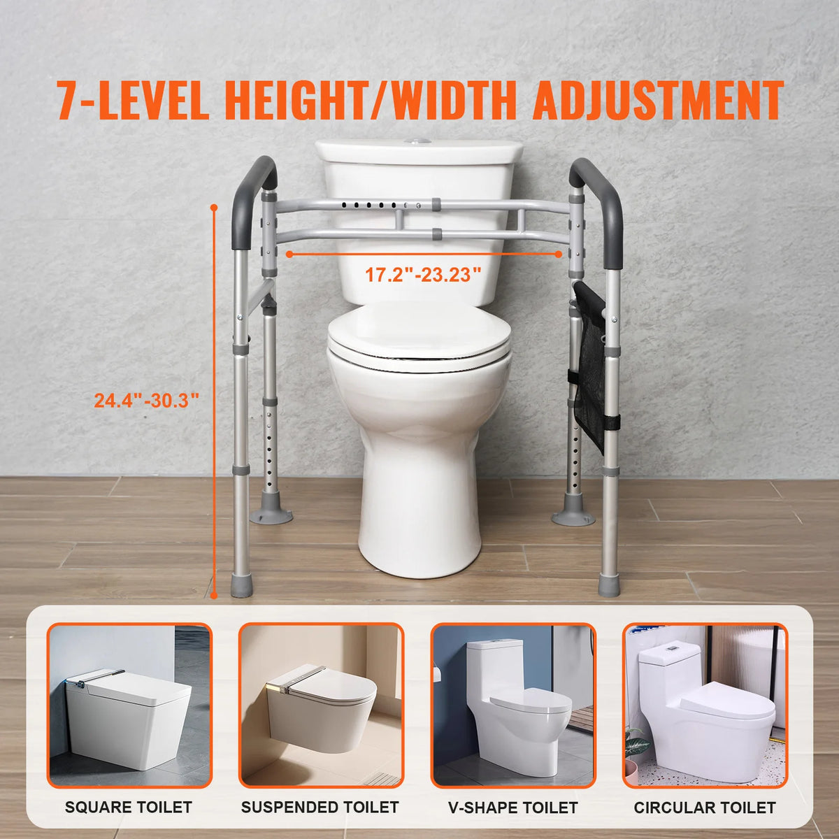 SucceBuy Foldable Toilet Safety Rails With Secure Handles Reinforced Aluminum