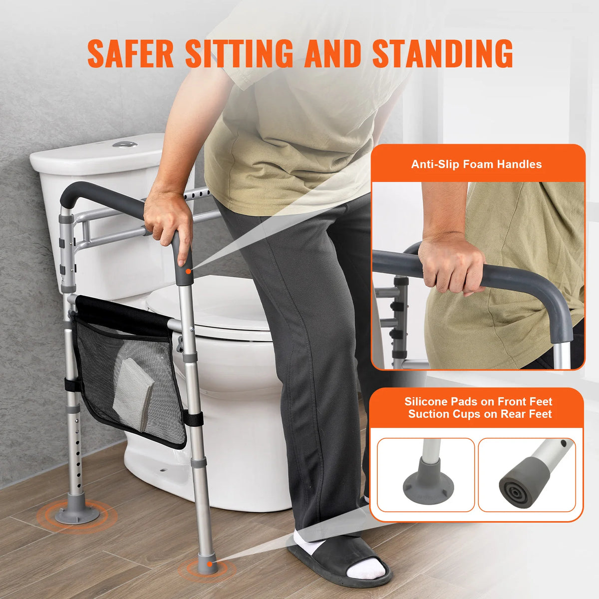 SucceBuy Foldable Toilet Safety Rails With Secure Handles Reinforced Aluminum