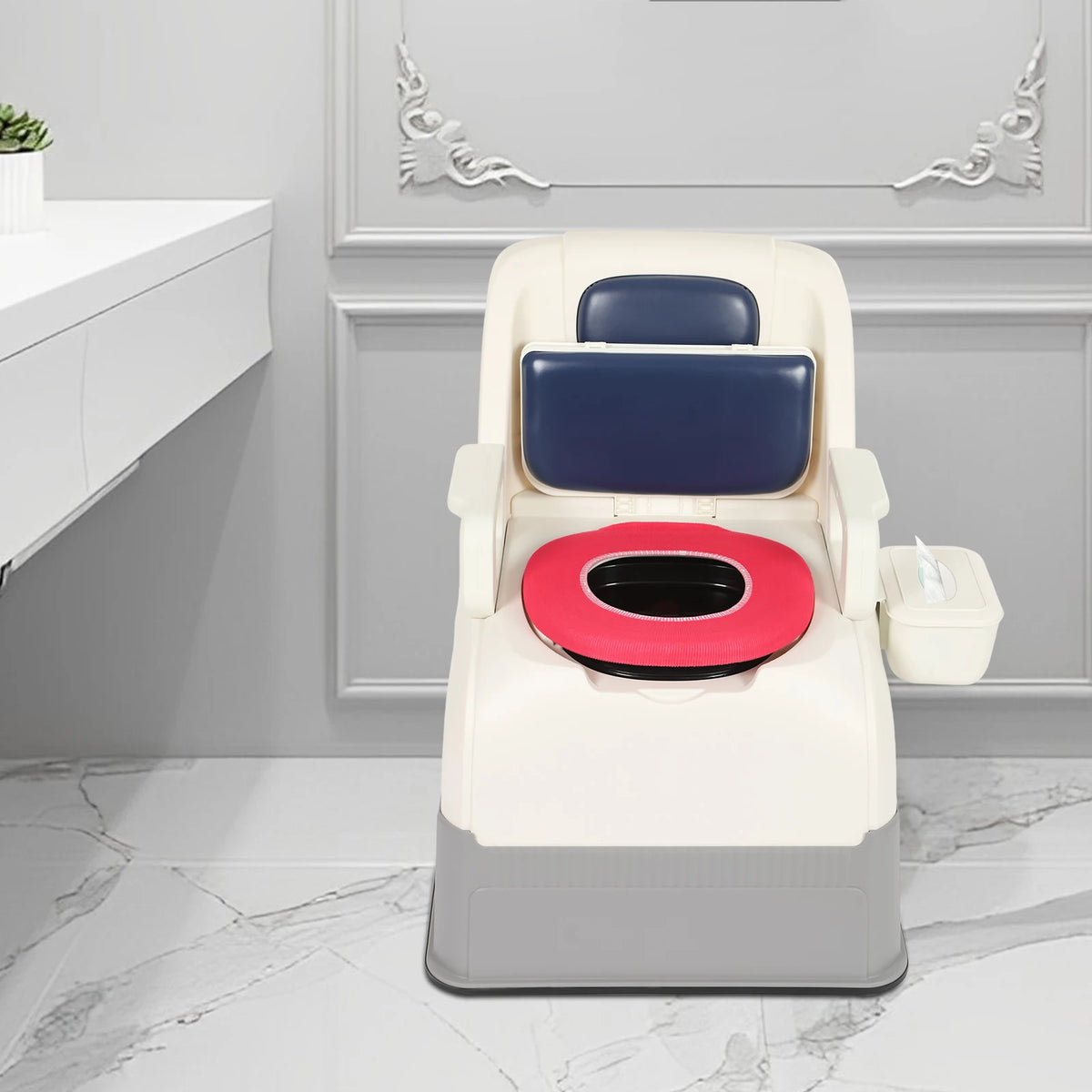 Portable Commode Chair With Armrests And Dual Lids Bedside Toilet