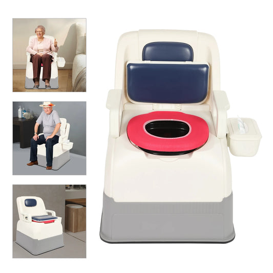 Portable Commode Chair With Armrests And Dual Lids Bedside Toilet