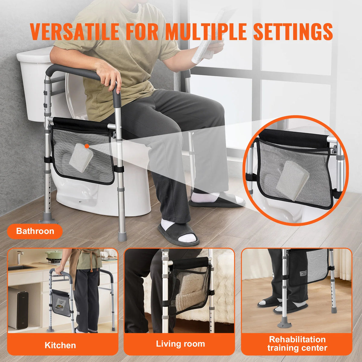 SucceBuy Foldable Toilet Safety Rails With Secure Handles Reinforced Aluminum